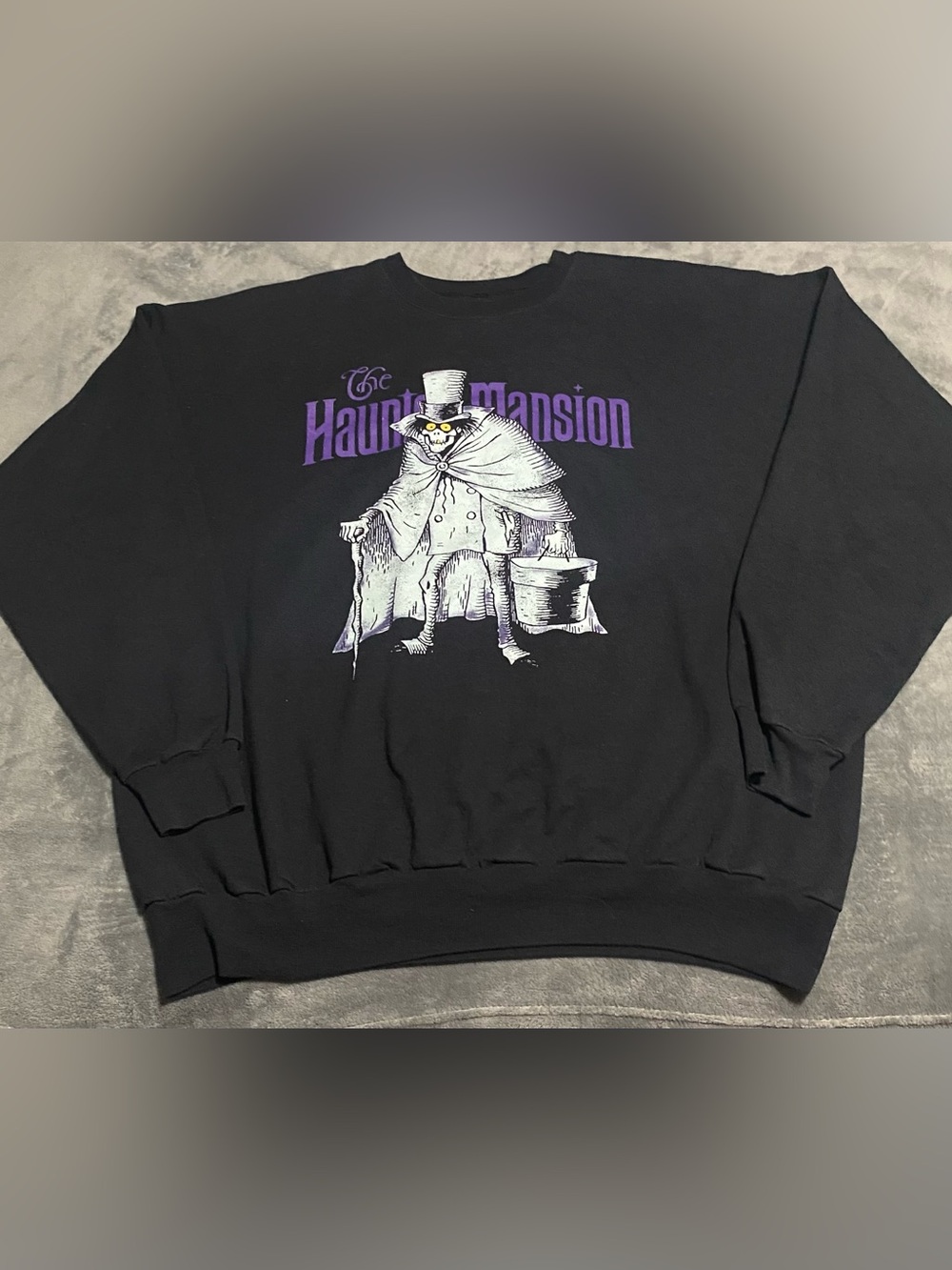 Hanes Black Crewneck Sweatshirt with Purple "The Haunted Mansion" Graphic